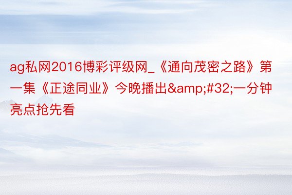 ag私网2016博彩评级网_《通向茂密之路》第一集《正途同业》今晚播出&#32;一分钟亮点抢先看